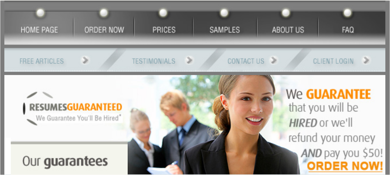 10 Best Resume Writers in 2019 — screenshot of Resumes Guaranteed’s homepage