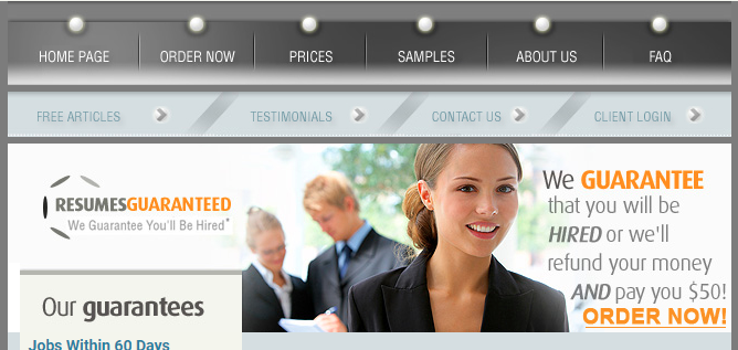 10 Best Resume Writers in 2019 — screenshot of Resumes Guaranteed’s homepage