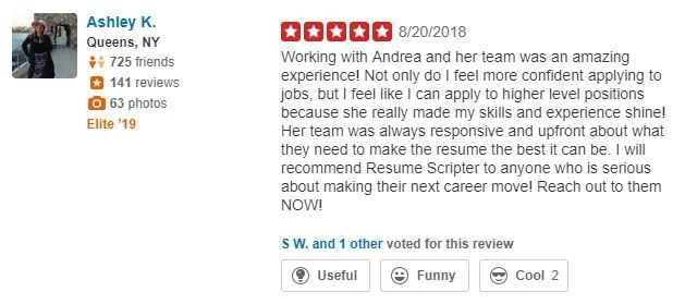 Yelp Review of Resume Scripter Sales Resume Service