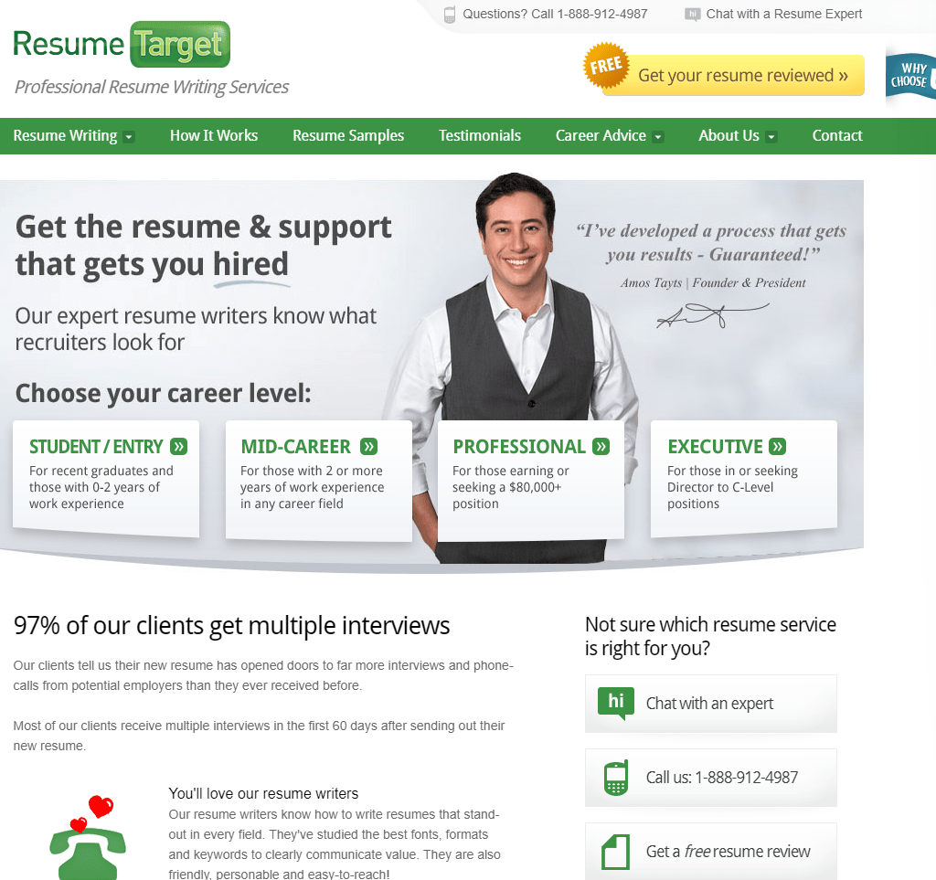 Hero section of Resume Target