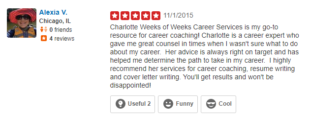 Screenshot of Yelp review of Weeks Career Services for the best executive resume writing services